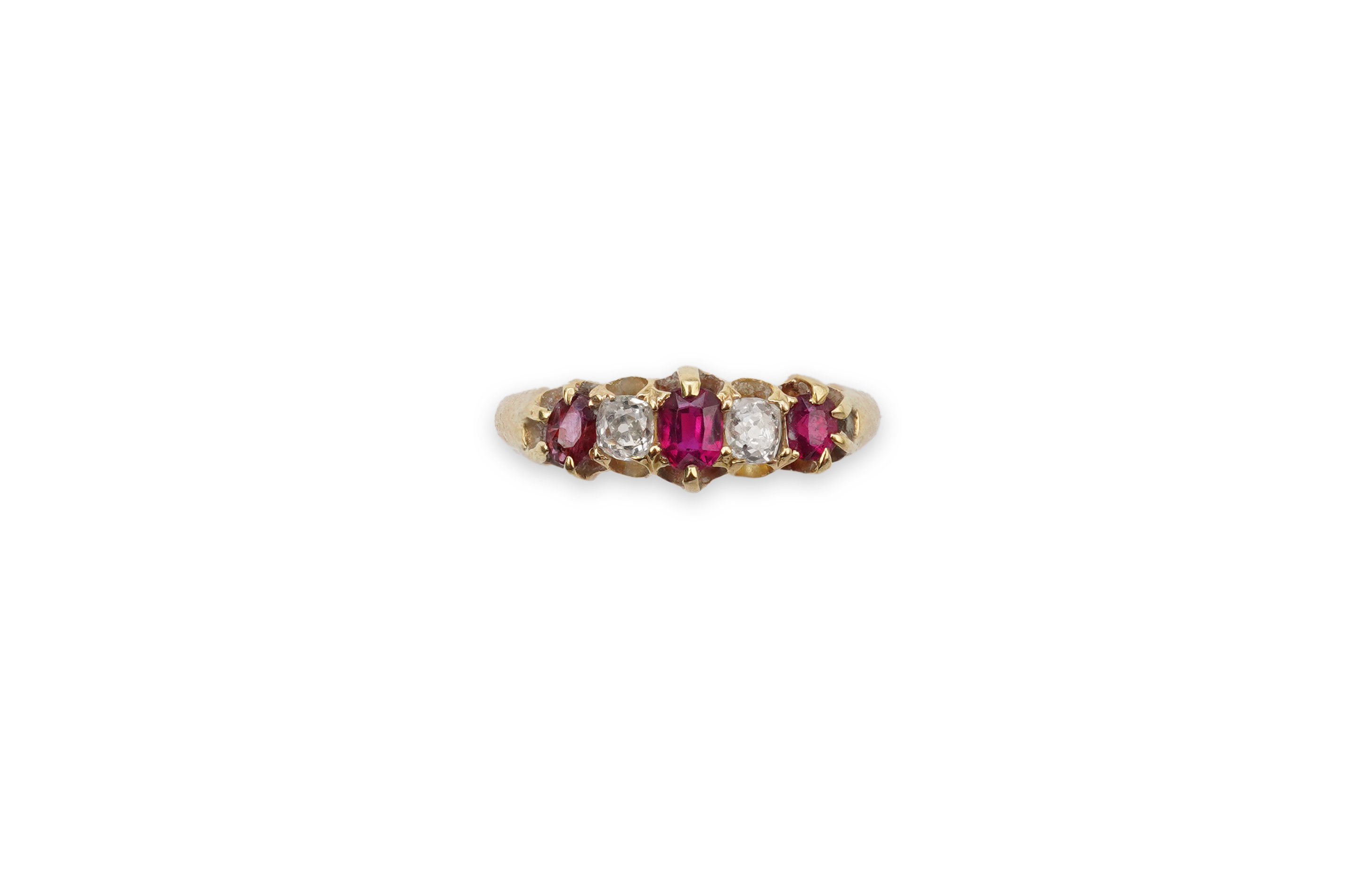 A ruby and diamond five-stone ring, circa 1900